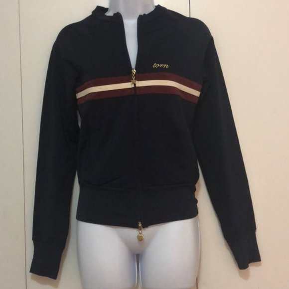 Torn Navy Track Jacket w Maroon/White Pinstripe - Picture 1 of 5